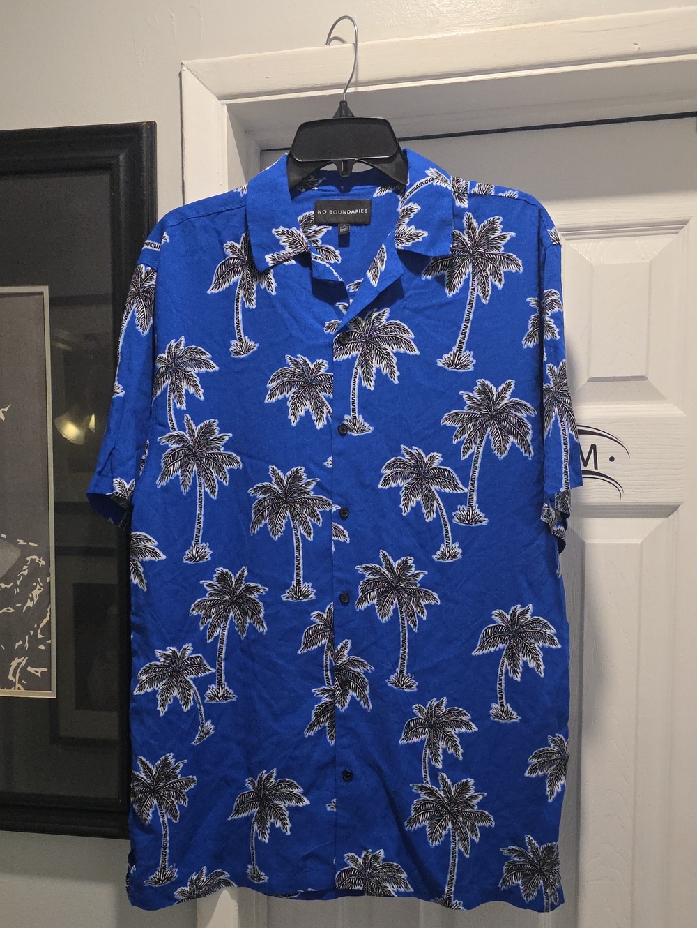 No Boundaries Royal Blue Palm Tree Button-Up Shirt